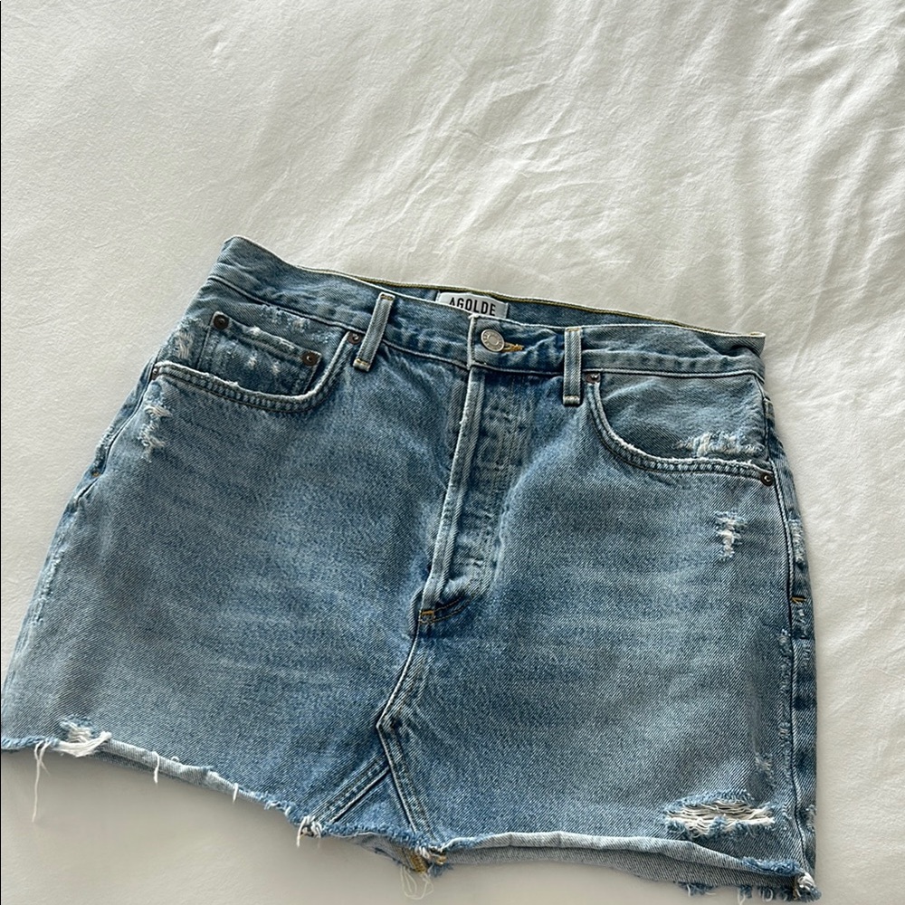 Agolde Blue Distressed Mini Skirt